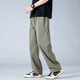 POUM ice silk straight pants men's summer loose sports breathable drape wide-leg quick-drying pants 6636 military green XL