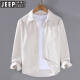 JEEP SPIRIT Spring Corduroy Shirt Men's Long Sleeve Pure Cotton Loose Thin Japanese Strip White Casual Shirt Jacket Dark Blue [9716] M