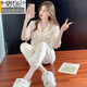 
Modal French Palace Style Women's Ice Silk Pajamas Women's Summer 2025 New Sweet Lace Outdoor Home Clothing YFY-9905 [Short Sleeve Long Trousers] L [100-120Jin[Jin equals 0.5 kg]]