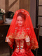 Sen uses red hijab bride wedding hijab red veil Xiuhe suit high-end hijab wedding gauze Chinese style translucent red (gold branches and jade leaves) lace hijab 100cm-135cm