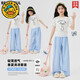 
G. DUCKKIDS Girls Summer Set 2025 New Fashionable Children's Internet Celebrity Summer Style Junior High School Students Summer Short Sleeve Two-Piece Set 18908 Gradient Blue + 15277 Blue 120 cm
