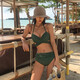 Bikini swimsuit for women sexy large breasts push up hot spring swimsuit military green M