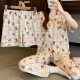 Pajama de primavera y verano de Hanrui para mujeres seda de seda de leche de dibujos animados de tres piezas ropa casera 14124 170 m