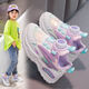Rotierende Knopfmädchen Sportschuhe Frühling und Herbst weiche Sohle nicht rutsches Leder-Kinder-Laufschuhe 9928 Pink [heißes Einkauf] Nur drei links 28 Schuhe mit 17,50 cm lang