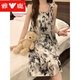 Yalu nightgown for women with breast pads with ice silk cool suspender pajamas in summer women's sweet and cute home clothes spring and autumn 3887 unremovable chest pad M 75-100Jin [Jin equals 0.5 kg]