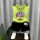 Snoopy Boys reine Baumwollhülsenweste Westeanzug für äußere Wear Ultraman Street Brat Street Boys Fünf-Punkte-Hose Zwei-teilige Fruchtgrüne Weste T983 + Schwarze Shorts T273 130 Empfohlene Höhe 120-130 cm