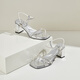 Dhinestones de Daphne con sandalias de tacón gruesas de una sola tira para mujeres en verano ropa de vía de hada cuadrada playa abierta con falda para zapatos para mujeres plateado 34 (220 mm) tamaño estándar