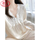 LangSha Light Luxury Pure Desire Lace Collar Sexy Pajamas Women's Spring and Autumn Ice Silk Long Sleeve Suit New Year's Home Clothing Champagne Apricot Double Length