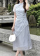
Lingjiu 2025 light Chinese style blue new Chinese style improved cheongsam waist-hugging slimming skirt 14108 blue dress S