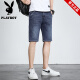 Playboy Brand Herren-Denim-Shorts Thin Tendy TRENDY CLASSION FÜNFEN FÜNF 2025 SOMMER NEUER Hong Kong Style Mid-Ärmeln 671 Black 30 (2 Fuß 3)
