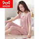 Catman (MiiOW) pajamas for women for summer thin short-sleeved modal middle-aged large-size loose mother's trousers two pieces of home clothes 9227# red plum powder (short-sleeved cropped pants) XL (recommended 120-140Jin [Jin equals 0.5 kg])