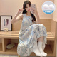 Single Nanwei 2024 Nouveau Silk Silk Silk Herringbone Twill Suspentengown pour les femmes avec des coussinets de poitrine fixes Vêtements à la maison Sweet pour user JDX-3889Q # L 165