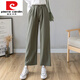 Panton Pierre Cardin et lin pour femmes au printemps et à l'automne 2025 Nouveau pantalon décontracté à neuf points de neuf points pantalons larges d'été 6630 # Military Green S [Référence 80-95Jin [Jin est égal à 0,5 kg]]]