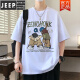 JEEP SPIRIT cartoon printed pure cotton teen short-sleeved t-shirt for men trendy handsome 2025 new summer half-sleeved t-shirt 695 black M about 80-100 Jin [Jin equals 0.5 kg] can be worn