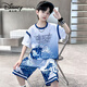 迪士尼（Disney）男童夏季套装库里30号球衣中大童短袖篮球服儿童运动速干衣两件套 9908蓝色 170