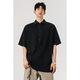 OEMG schweres T-Shirt mit kurzärztem T-Shirt für Herren Sommer Trendy Marke High-End und hübsches Waschen Henry Kragen Lose Top T-Shirt Black XL [Vorgeschlagen 110-130jin [Jin entspricht 0,5 kg]]