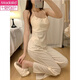 Modal pajamas for women in spring and autumn pure cotton 2025 new pure and sexy style with chest pad bellyband small vest apricot color three-piece set 701 [Apricot color] small vest with chest 2XL