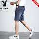 Playboy Brand Herren-Denim-Shorts Thin Tendy TRENDY CLASSION FÜNFEN FÜNF 2025 SOMMER NEUER Hong Kong Style Mid-Ärmeln 671 Black 30 (2 Fuß 3)