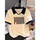 
Pure YISHION large size polo shirt, front shoulder pure cotton short-sleeved T-shirt for women in summer, slightly fat mm fashionable and versatile slim short top Apricot color (9901) 2XL