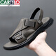 Sandalias de cuero de cartelo Summer de verano NUEVA TOP CAPA COWA COOTOR CONDULTOR CONDUCTOR DE CONDUCCIÓN Men a prueba de olor zapatos de playa Gray 9923 38