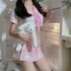 2024新款性感床上战袍校园jk制服大码睡衣服套装 蓝纱套装+9756灰+黑条纹袜 S(建议85-100斤)