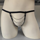 
thong men 2 pieces black men's one-piece perspective metal chain hollow sexy one-piece personality thong 1 piece black metal chain confidential shipping 90-180