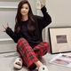 S.SOFEA Style College Girl Corean Pajamas Spring y otoño Solid Color Plaid Home Clothing H897# 175 L