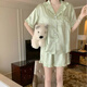 莫代尔睡衣女夏季天冰丝凉感显白感绿色家居服短袖可外穿套装 9221 绿色 XL 【建议115-130斤】
