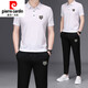 Pierre Cardin Casual Sports T-Shirt-Anzug Herren Sommer Dünne Ice Seide Kurzärärmelhose Zwei-teilige Set Laufset Herrenkleidung Dunkelgrün MX-F1591 (Kurzärärmel + Hosen) M 165