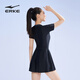 
ERKE swimsuit women's short-sleeved body dress hot spring conservative slim belly covering and slim sun protection beach gray black 2XL