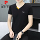 Pierre Cardin Summer New Herren Pure Cotton V-Ausschnitt Halbärmelig T-Shirt Trendy Casual Lassere Drucken Hühnerhart Hals kurzärmelig T-Shirt 691 Black 2xl 135-150Jin [Jin ist 0,5 kg]