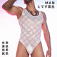 Fitness Körperformung Anzug enge einteilige dünne Körper Schönheit Männer einteilige Dessoghong sexy durchscheinende Dreieck Spitze Schwarz LX602 L