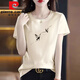 Pierre Cardin (pierre cardin) pure cotton national style white t-shirt women's short-sleeved loose simple versatile ink print summer 2025 new top trend 6193 leather pink short/sleeve this year's popular light luxury product M (recommended 80-105Jin Jin equals 0.5 kg)