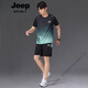 JEEP SPIRIT吉普JEEP运动冰丝T恤男士速干短袖跑步套装夏季球衣篮球羽毛球服 jp-9901黑灰套装 XL
