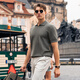 Mr. Cloth silhouette seagull collar solid color short-sleeved T-shirt men's summer exquisite three-dimensional breathable top Smoke green L (175)