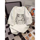 Bunte Edelsteine ​​schwere runde Hals weiße Katze gedrucktes kurzärmeliges Hemd für Männer und Frauen Sommer Trendy American Ehepaar Loose Fünf-Punkte-Hülle Top 1416 White Grey L.