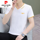 Pierre Cardin Thin Audre Cotton Short Sleeve T-Shirt für Herren Sommer V-Ausschnitt Hühnchen Herz halb Ärmel Komfort Top reines Baumwollbasis Bohnengrün-Q693. Modell 3xl (190) Gewicht 150-170