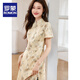 
ROMON Elegant Gold thread embroidered short-sleeved cheongsam skirt 2025 summer new style waist-hugging and slimming temperament elegant dress women's clothing 838 L