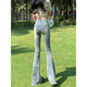 Fhhuabd American Retro Yellow Mod Color Jeans ligeramente acampanados para mujeres en el verano delgada cintura alta Pantalones de campana caída Black 16833 M Recomendado 98-108Jin [Jin equivale a 0.5 kg]