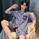 Coffee style ice silk pajamas men's summer short-sleeved pants thin young boys summer men's home clothes 2025 new set 12532 [Yunduo Cotton Crepe] XL (suggested height 175, weight 130