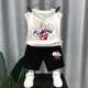 Snoopy Boys reine Baumwollhülsenweste Westeanzug für äußere Wear Ultraman Street Brat Street Boys Fünf-Punkte-Hose Zwei-teilige Fruchtgrüne Weste T983 + Schwarze Shorts T273 130 Empfohlene Höhe 120-130 cm