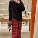 S.SOFEA Style College Girl Corean Pajamas Spring y otoño Solid Color Plaid Home Clothing H897# 175 L