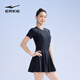 
ERKE swimsuit women's short-sleeved body dress hot spring conservative slim belly covering and slim sun protection beach gray black 2XL
