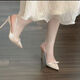 
Nine-inch sunny pointed toe thin heel light-colored high heels summer new bow French temperament celebrity satin pointed toe high heels champagne color high heels 8cm 36
