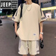 JEEP SPIRIT2025 new men's sports and casual suit men's summer thin loose ice silk short-sleeved T-shirt men's shorts paired with two FKS653 white suit L about 110-130Jin [Jin equals 0.5 kg] can be worn