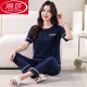 
LangSha pajamas for women in summer pure cotton short sleeve thin 2025 new summer casual cotton can be worn outside trousers home clothes 7374 bean green M 80-100Jin [Jin equals 0.5 kg]