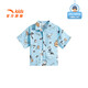 ANTA Children's T-shirt Boys' Clothing 2025 Summer Trend SORONA Comfortable and Breathable Full Print Shirt Short Sleeve Qiyun Blue/Full Print-1 100 cm