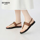 DEEP BREATH Deep Breath Women's Shoes Cowhide T-String Flat-Soled Vacation Style Fit Sandals Women's Shoes AX14117 Brown 37
