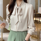 Wanmando European French White Shirt Frauen langärmelige Bogen Chiffon Top Spring und Herbst neutemperament Streamer Basishemd Weiß 9276 S _80-95jin [Jin ist 0,5 kg]