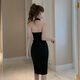 Vestido cubierto de cadera Temperamento de celebridades Celebrés sin mangas cuello de cabestro Sospechoso Sexy Vestido Sexo Light Luxury Evening regalo Black XL